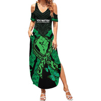 ADHD Awareness Month You Matter Family Matching Summer Maxi Dress and Hawaiian Shirt Green Polynesian Ribbon LT14 Mom's Dress Green - Polynesian Pride