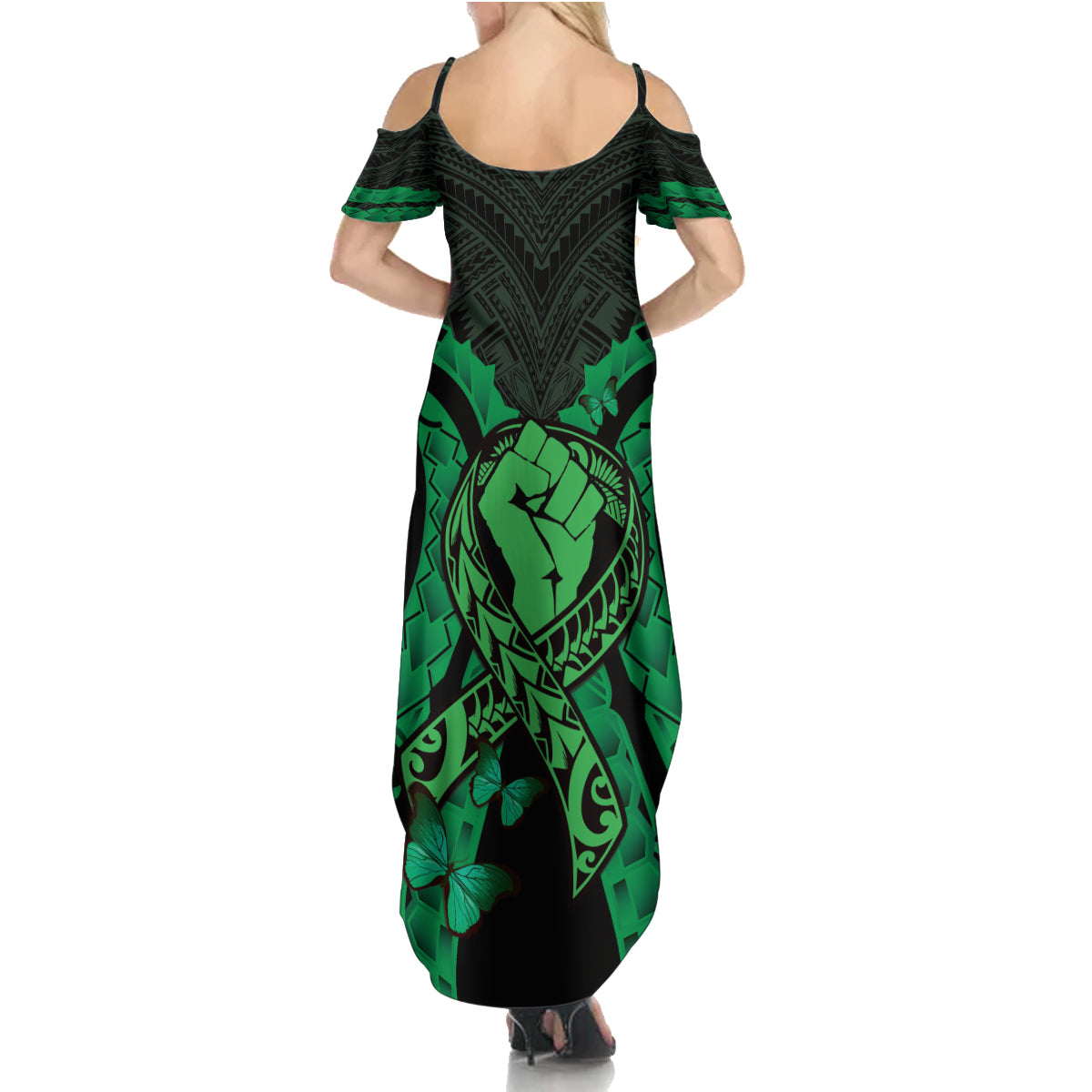 ADHD Awareness Month You Matter Family Matching Summer Maxi Dress and Hawaiian Shirt Green Polynesian Ribbon LT14 - Polynesian Pride