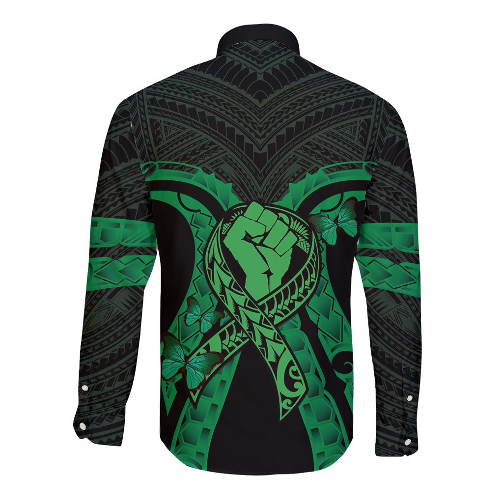 ADHD Awareness Month You Matter Long Sleeve Button Shirt Green Polynesian Ribbon