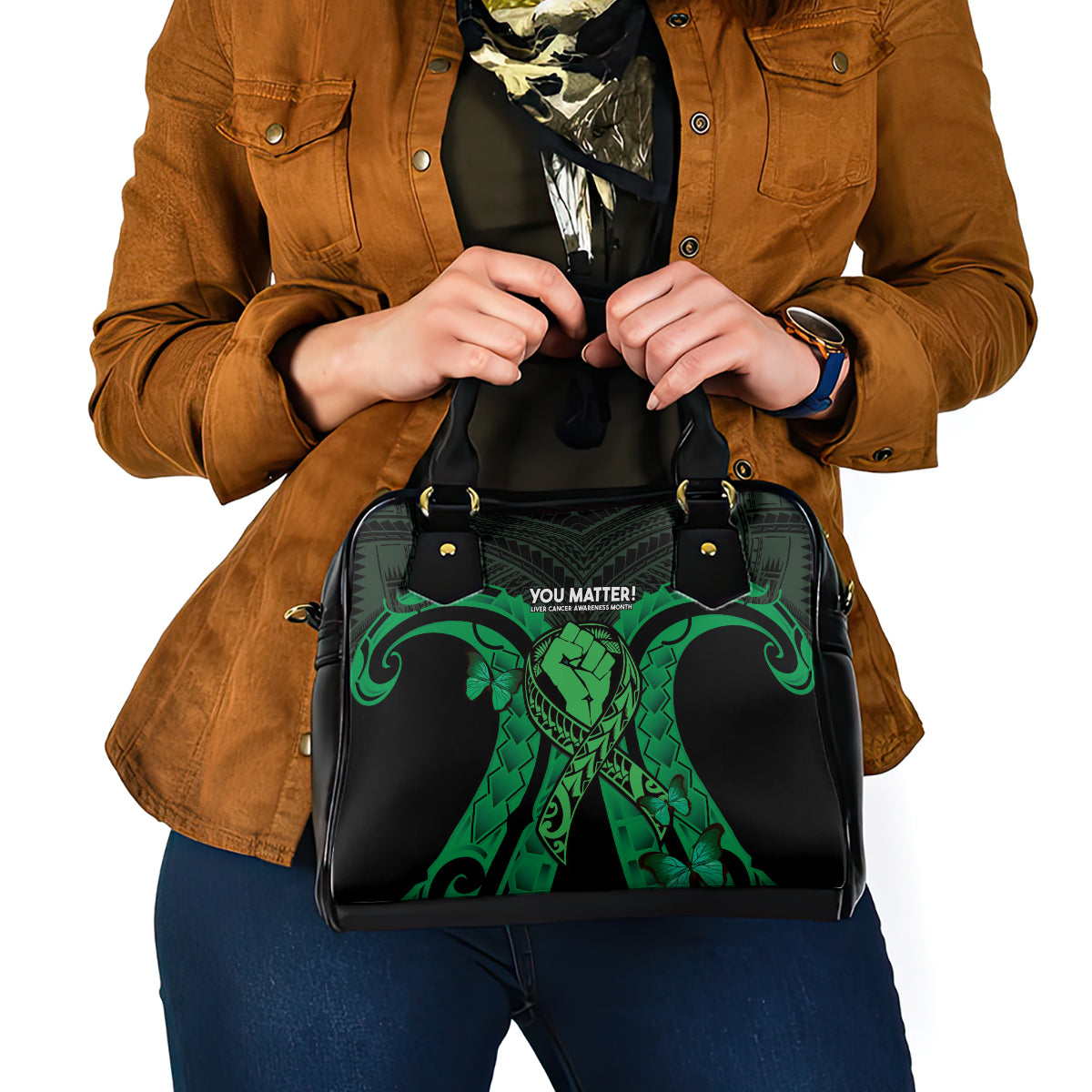 ADHD Awareness Month You Matter Shoulder Handbag Green Polynesian Ribbon