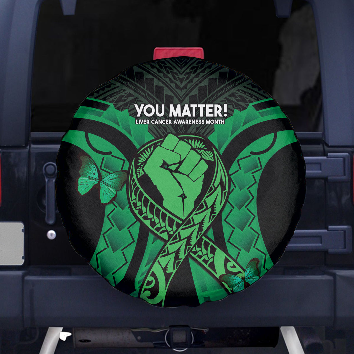 ADHD Awareness Month You Matter Spare Tire Cover Green Polynesian Ribbon