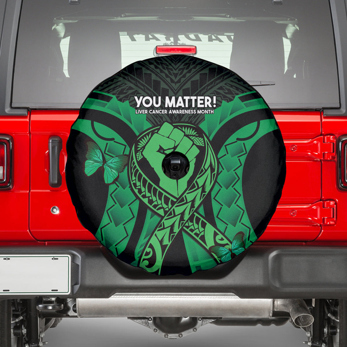 ADHD Awareness Month You Matter Spare Tire Cover Green Polynesian Ribbon
