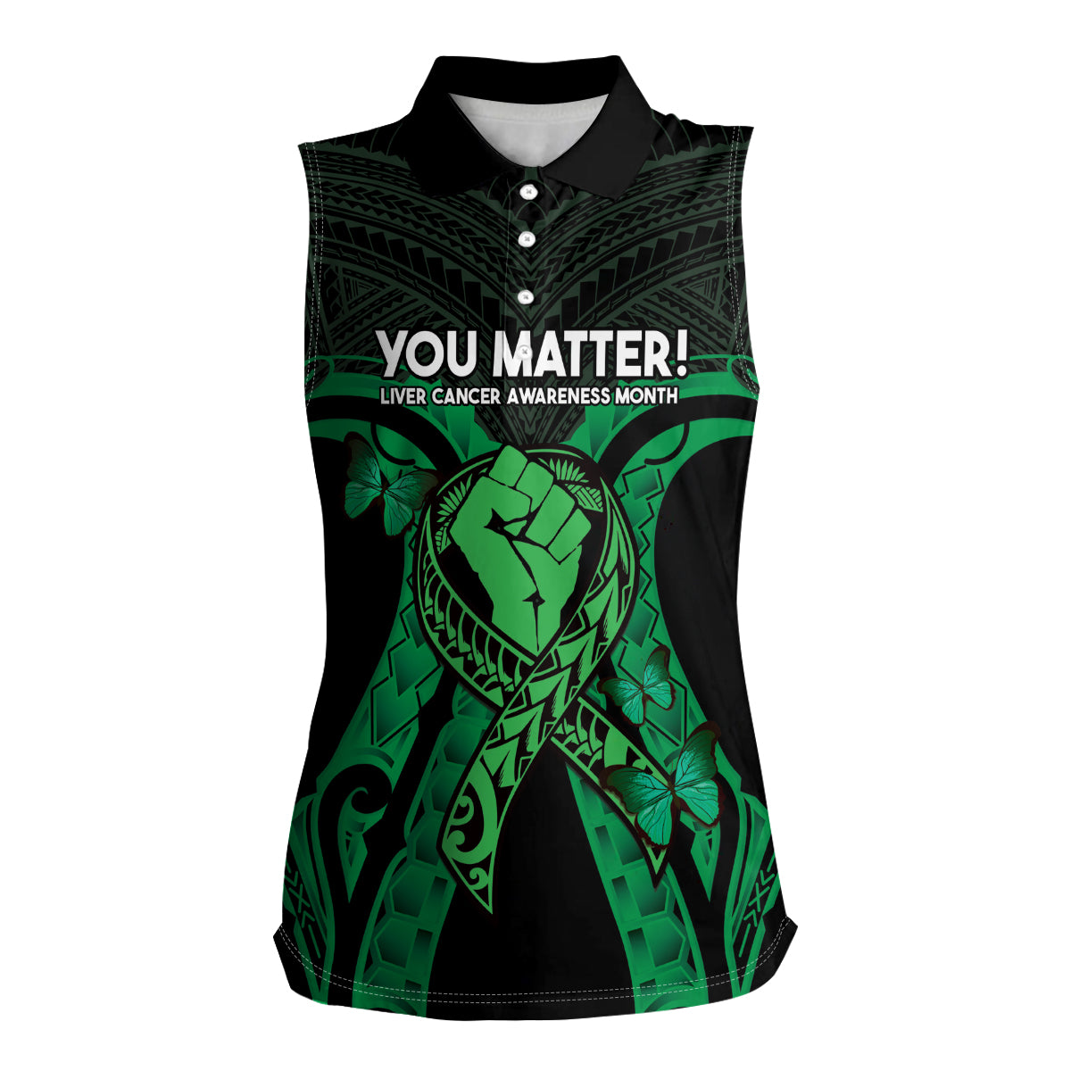 ADHD Awareness Month You Matter Women Sleeveless Polo Shirt Green Polynesian Ribbon LT14 Female Green - Polynesian Pride