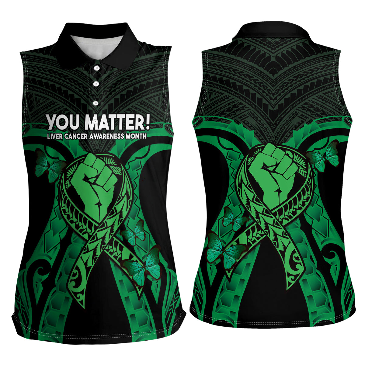 ADHD Awareness Month You Matter Women Sleeveless Polo Shirt Green Polynesian Ribbon LT14 - Polynesian Pride