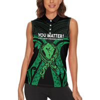 ADHD Awareness Month You Matter Women Sleeveless Polo Shirt Green Polynesian Ribbon LT14 - Polynesian Pride