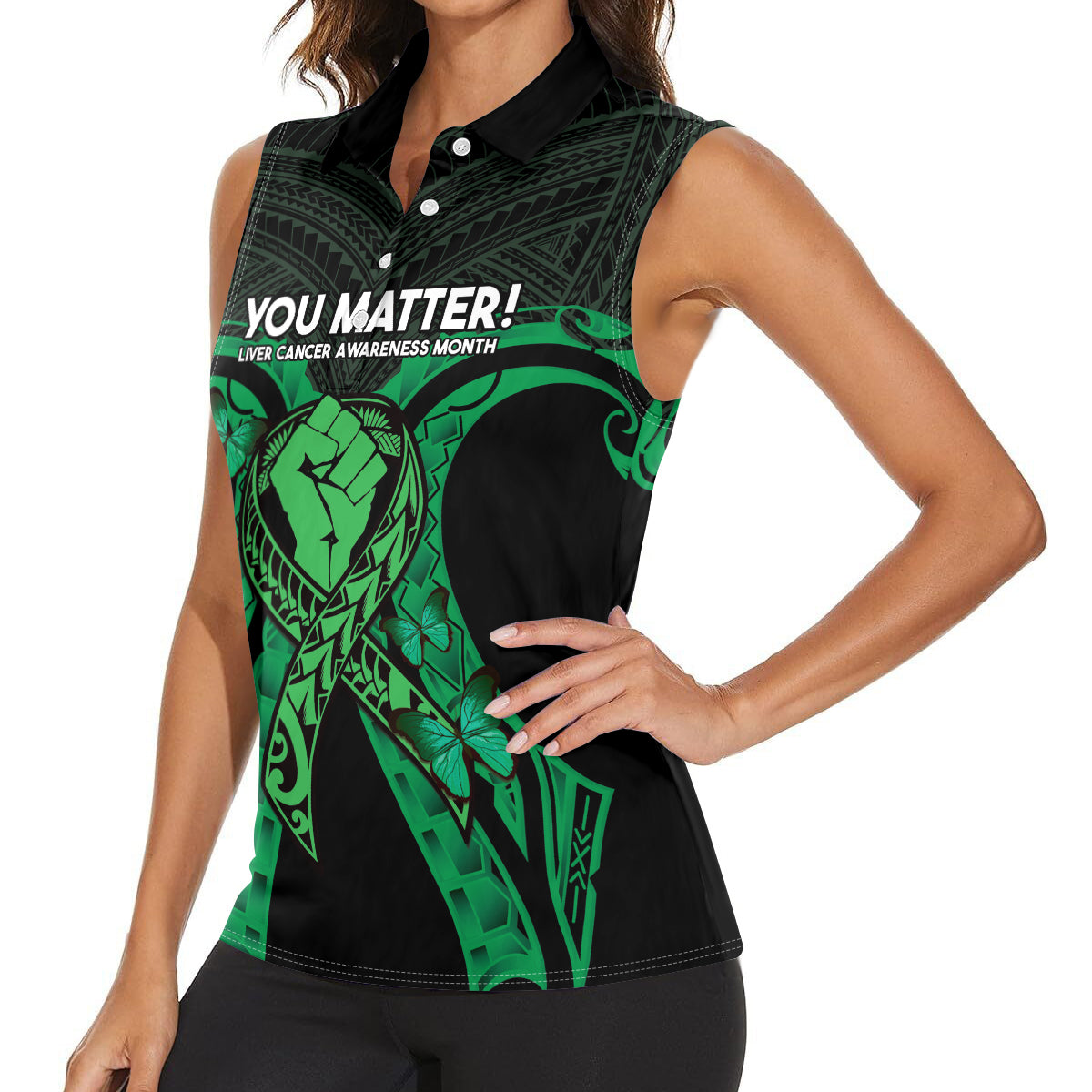 ADHD Awareness Month You Matter Women Sleeveless Polo Shirt Green Polynesian Ribbon LT14 - Polynesian Pride