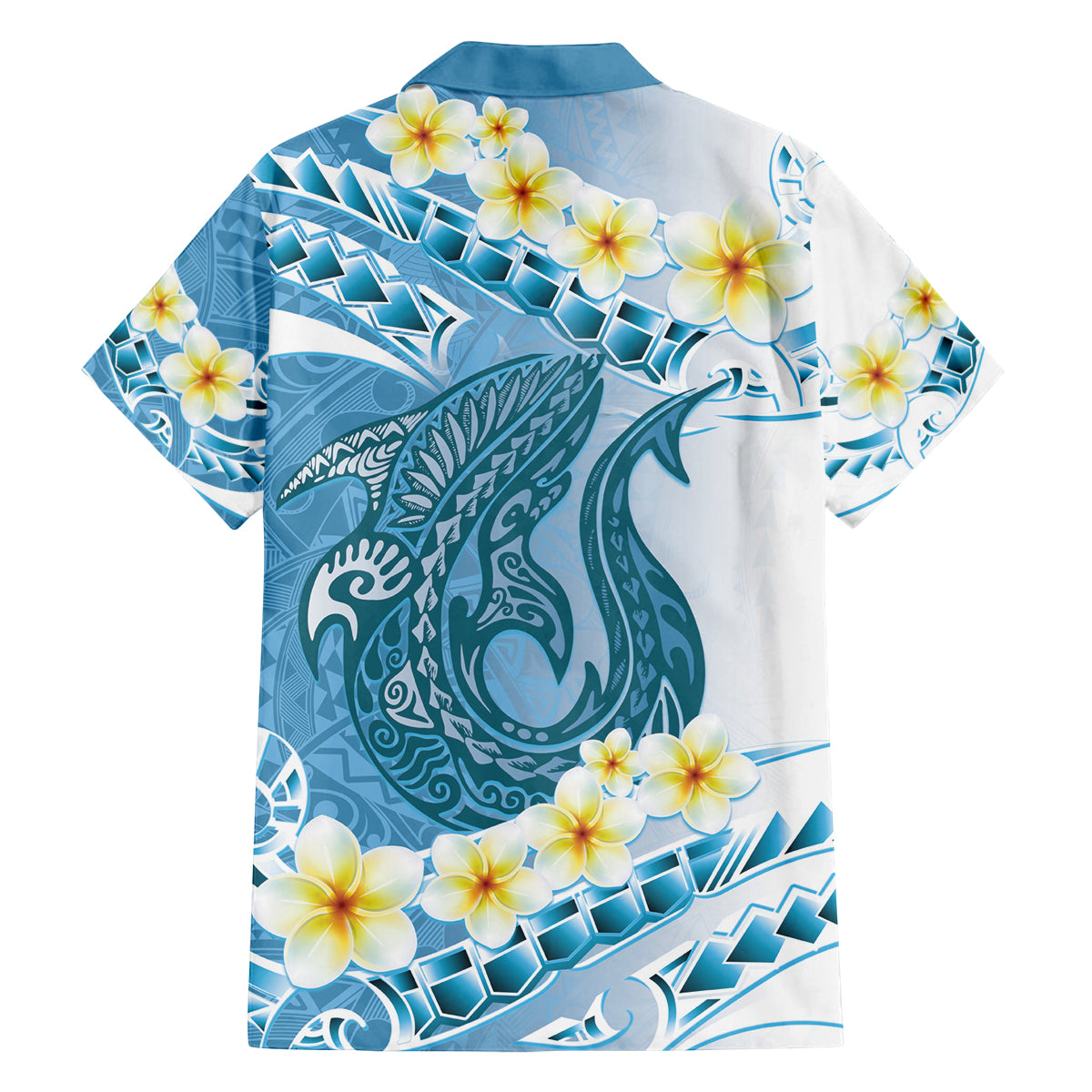 Blue Hawaii Shark Tattoo Family Matching Long Sleeve Bodycon Dress and Hawaiian Shirt Frangipani With Polynesian Pastel Version LT14 - Polynesian Pride