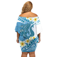 Blue Hawaii Shark Tattoo Family Matching Off Shoulder Short Dress and Hawaiian Shirt Frangipani With Polynesian Pastel Version LT14 - Polynesian Pride