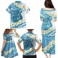 Blue Hawaii Shark Tattoo Family Matching Puletasi and Hawaiian Shirt Frangipani With Polynesian Pastel Version LT14 - Polynesian Pride