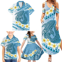 Blue Hawaii Shark Tattoo Family Matching Summer Maxi Dress and Hawaiian Shirt Frangipani With Polynesian Pastel Version LT14 - Polynesian Pride