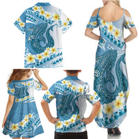 Blue Hawaii Shark Tattoo Family Matching Summer Maxi Dress and Hawaiian Shirt Frangipani With Polynesian Pastel Version LT14 - Polynesian Pride