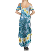 Blue Hawaii Shark Tattoo Family Matching Summer Maxi Dress and Hawaiian Shirt Frangipani With Polynesian Pastel Version LT14 - Polynesian Pride