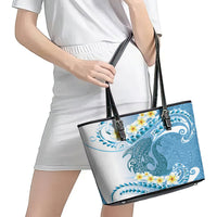 Blue Hawaii Shark Tattoo Leather Tote Bag Frangipani With Polynesian Pastel Version