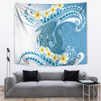 Blue Hawaii Shark Tattoo Tapestry Frangipani With Polynesian Pastel Version LT14 Blue - Polynesian Pride