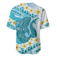 Turquoise Hawaii Shark Tattoo Baseball Jersey Frangipani With Polynesian Pastel Version LT14 - Polynesian Pride