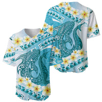 Turquoise Hawaii Shark Tattoo Baseball Jersey Frangipani With Polynesian Pastel Version LT14 - Polynesian Pride