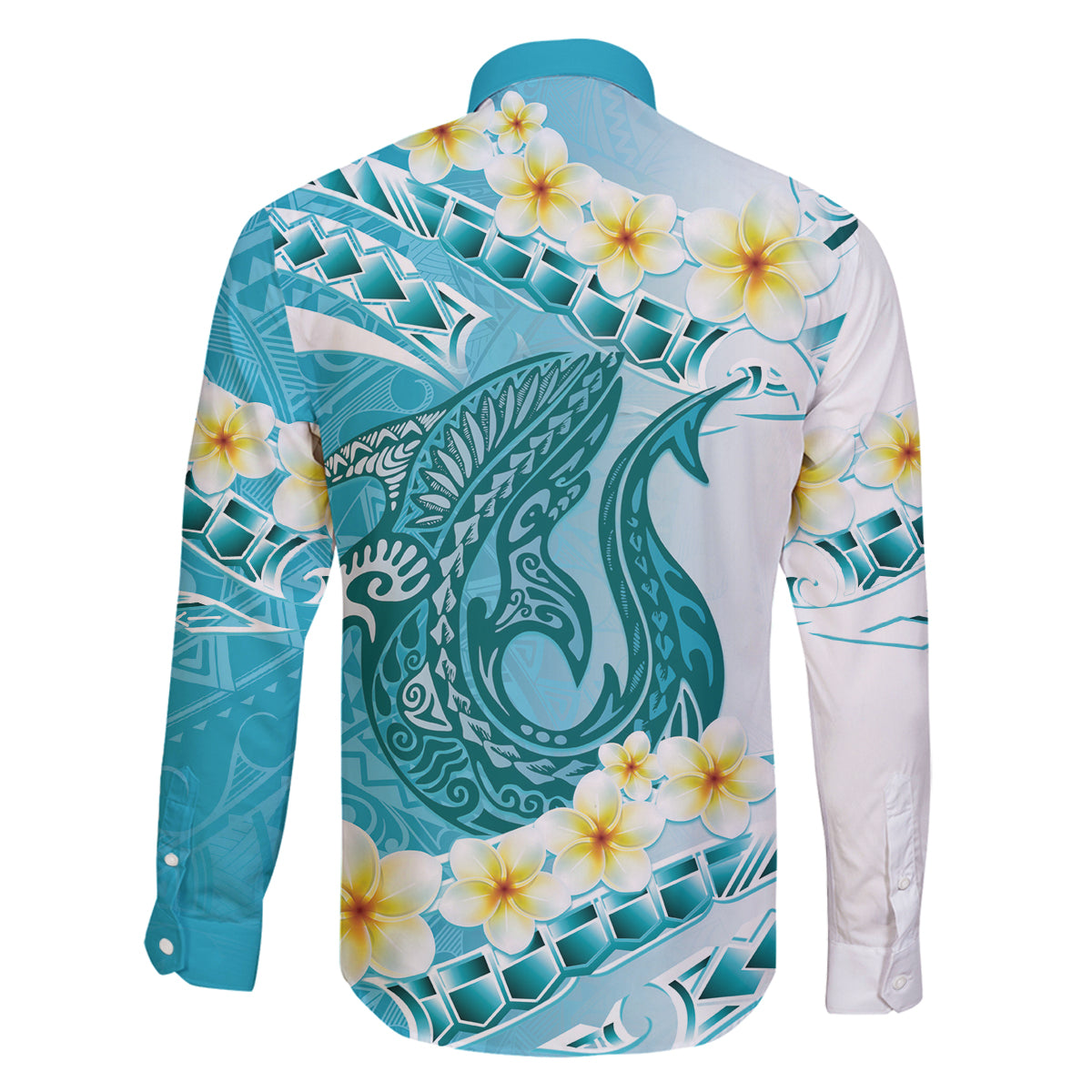 Turquoise Hawaii Shark Tattoo Family Matching Off Shoulder Maxi Dress and Hawaiian Shirt Frangipani With Polynesian Pastel Version LT14 - Polynesian Pride