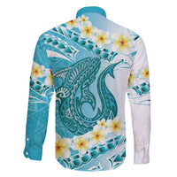 Turquoise Hawaii Shark Tattoo Family Matching Off Shoulder Maxi Dress and Hawaiian Shirt Frangipani With Polynesian Pastel Version LT14 - Polynesian Pride