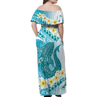 Turquoise Hawaii Shark Tattoo Family Matching Off Shoulder Maxi Dress and Hawaiian Shirt Frangipani With Polynesian Pastel Version LT14 - Polynesian Pride