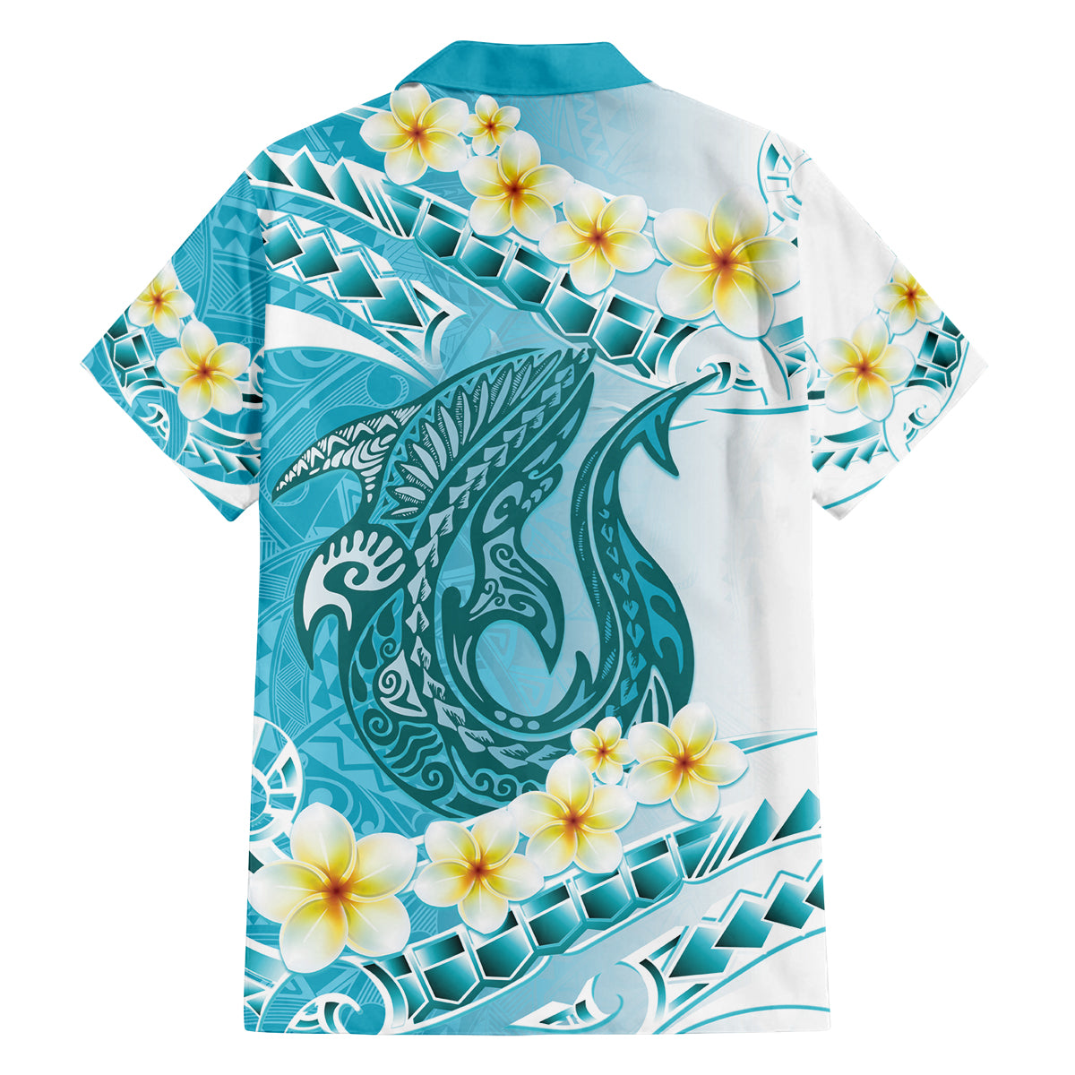 Turquoise Hawaii Shark Tattoo Family Matching Off Shoulder Short Dress and Hawaiian Shirt Frangipani With Polynesian Pastel Version LT14 - Polynesian Pride