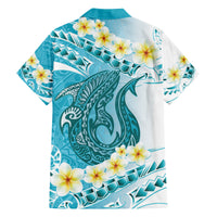 Turquoise Hawaii Shark Tattoo Family Matching Off Shoulder Short Dress and Hawaiian Shirt Frangipani With Polynesian Pastel Version LT14 - Polynesian Pride