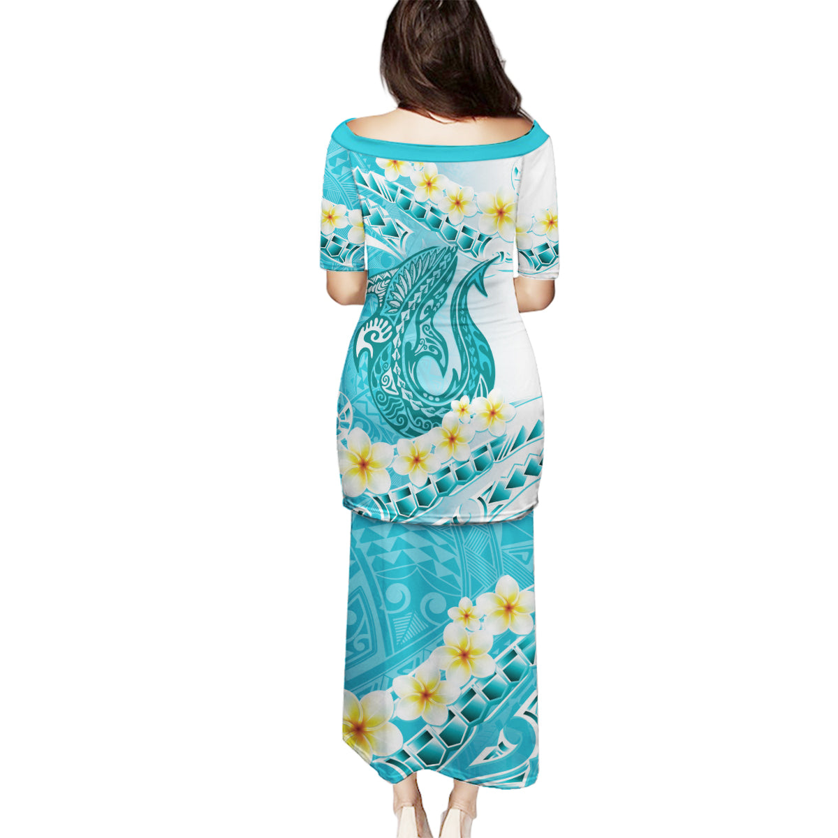 Turquoise Hawaii Shark Tattoo Family Matching Puletasi and Hawaiian Shirt Frangipani With Polynesian Pastel Version LT14 - Polynesian Pride