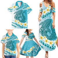Turquoise Hawaii Shark Tattoo Family Matching Summer Maxi Dress and Hawaiian Shirt Frangipani With Polynesian Pastel Version LT14 - Polynesian Pride