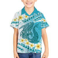 Turquoise Hawaii Shark Tattoo Family Matching Summer Maxi Dress and Hawaiian Shirt Frangipani With Polynesian Pastel Version LT14 Son's Shirt Turquoise - Polynesian Pride