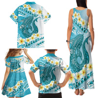 Turquoise Hawaii Shark Tattoo Family Matching Tank Maxi Dress and Hawaiian Shirt Frangipani With Polynesian Pastel Version LT14 - Polynesian Pride