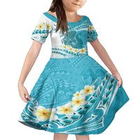 Turquoise Hawaii Shark Tattoo Kid Short Sleeve Dress Frangipani With Polynesian Pastel Version LT14 KID Turquoise - Polynesian Pride