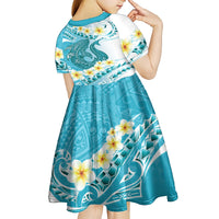 Turquoise Hawaii Shark Tattoo Kid Short Sleeve Dress Frangipani With Polynesian Pastel Version LT14 - Polynesian Pride