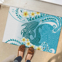 Turquoise Hawaii Shark Tattoo Rubber Doormat Frangipani With Polynesian Pastel Version