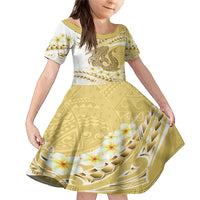 Gold Hawaii Shark Tattoo Family Matching Mermaid Dress and Hawaiian Shirt Frangipani With Polynesian Pastel Version LT14 Daughter's Dress Gold - Polynesian Pride