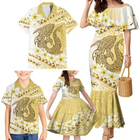 Gold Hawaii Shark Tattoo Family Matching Mermaid Dress and Hawaiian Shirt Frangipani With Polynesian Pastel Version LT14 - Polynesian Pride