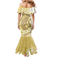 Gold Hawaii Shark Tattoo Family Matching Mermaid Dress and Hawaiian Shirt Frangipani With Polynesian Pastel Version LT14 - Polynesian Pride