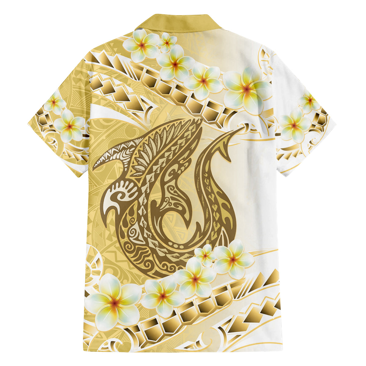 Gold Hawaii Shark Tattoo Family Matching Off The Shoulder Long Sleeve Dress and Hawaiian Shirt Frangipani With Polynesian Pastel Version LT14 - Polynesian Pride