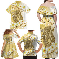 Gold Hawaii Shark Tattoo Family Matching Off Shoulder Maxi Dress and Hawaiian Shirt Frangipani With Polynesian Pastel Version LT14 - Polynesian Pride