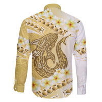 Gold Hawaii Shark Tattoo Family Matching Off Shoulder Maxi Dress and Hawaiian Shirt Frangipani With Polynesian Pastel Version LT14 - Polynesian Pride