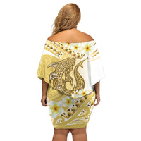 Gold Hawaii Shark Tattoo Family Matching Off Shoulder Short Dress and Hawaiian Shirt Frangipani With Polynesian Pastel Version LT14 - Polynesian Pride