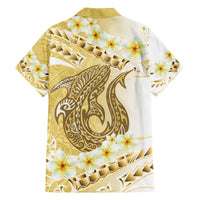 Gold Hawaii Shark Tattoo Family Matching Puletasi and Hawaiian Shirt Frangipani With Polynesian Pastel Version LT14 - Polynesian Pride
