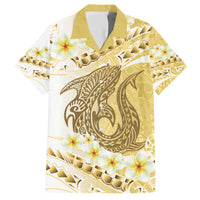 Gold Hawaii Shark Tattoo Family Matching Short Sleeve Bodycon Dress and Hawaiian Shirt Frangipani With Polynesian Pastel Version LT14 Dad's Shirt - Short Sleeve Gold - Polynesian Pride