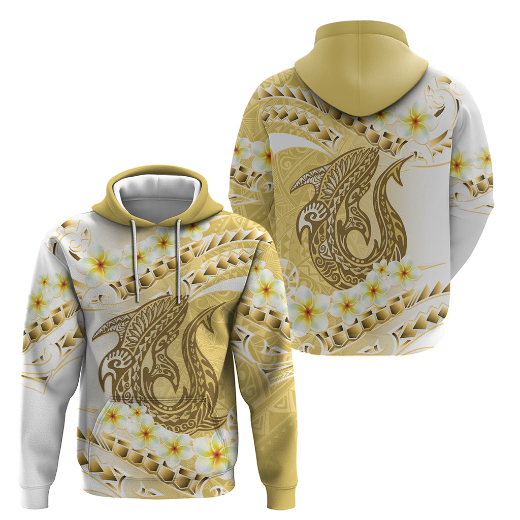 Gold Hawaii Shark Tattoo Hoodie Frangipani With Polynesian Pastel Version