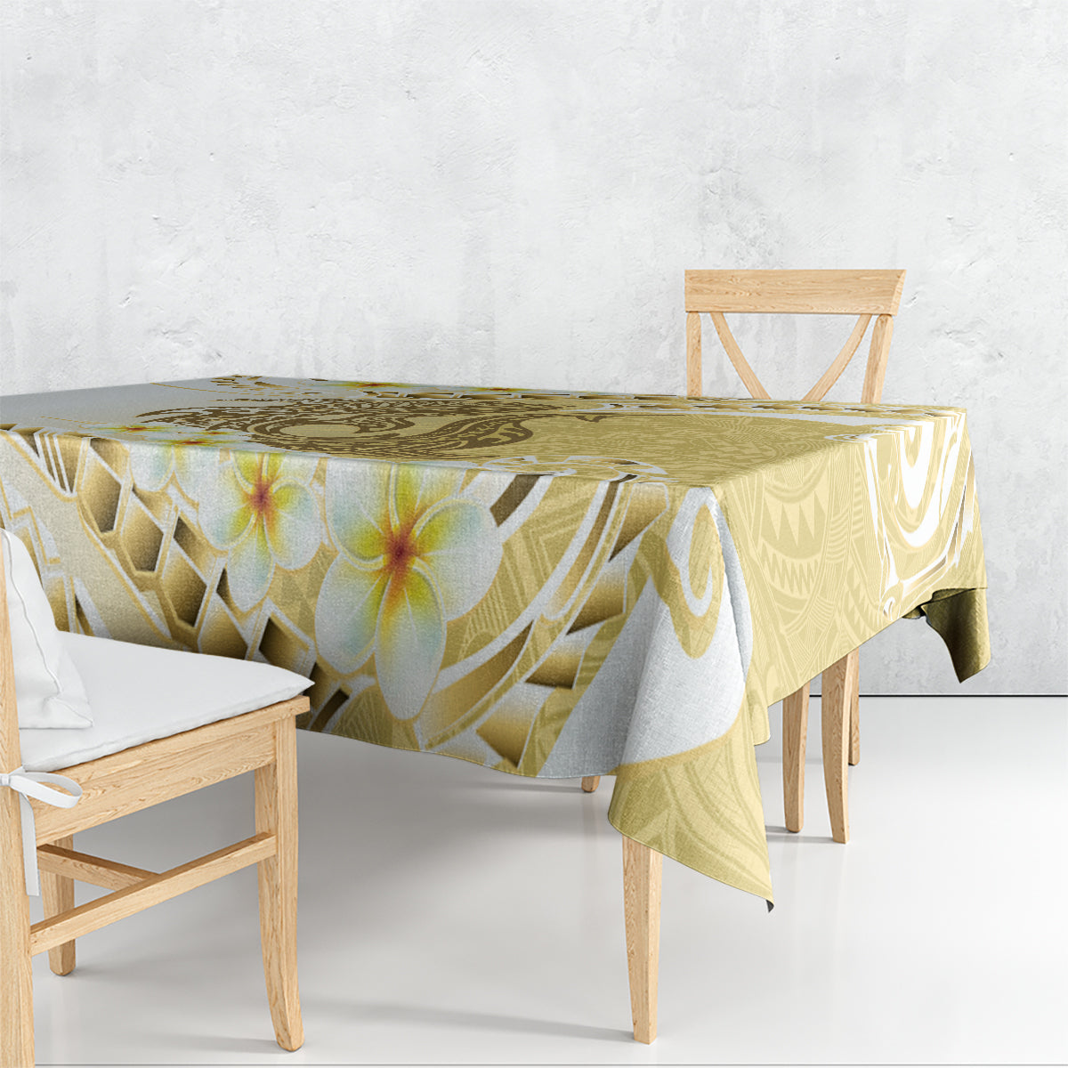 Gold Hawaii Shark Tattoo Tablecloth Frangipani With Polynesian Pastel Version LT14 - Polynesian Pride