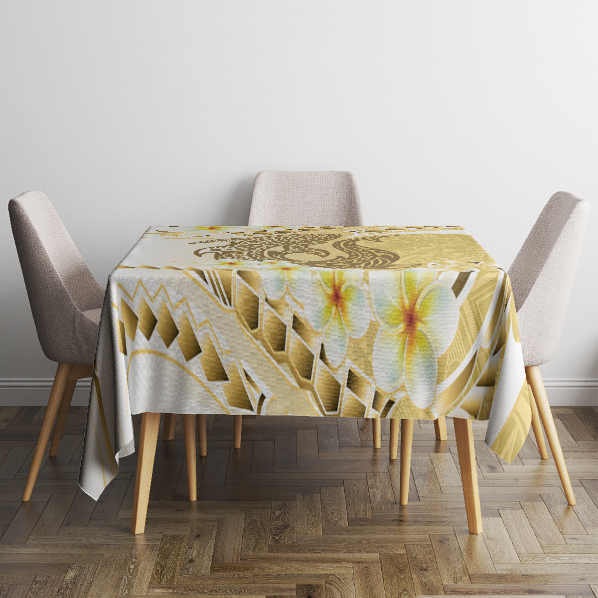 Gold Hawaii Shark Tattoo Tablecloth Frangipani With Polynesian Pastel Version LT14 - Polynesian Pride