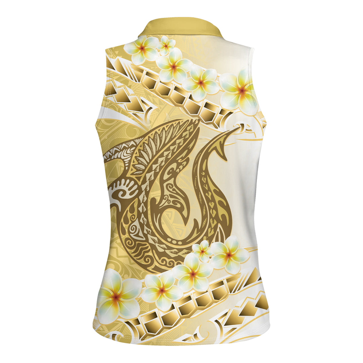 Gold Hawaii Shark Tattoo Women Sleeveless Polo Shirt Frangipani With Polynesian Pastel Version LT14 - Polynesian Pride