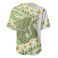Green Hawaii Shark Tattoo Baseball Jersey Frangipani With Polynesian Pastel Version LT14 - Polynesian Pride