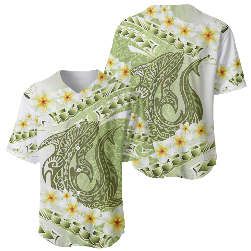 Green Hawaii Shark Tattoo Baseball Jersey Frangipani With Polynesian Pastel Version LT14 - Polynesian Pride