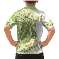 Green Hawaii Shark Tattoo Family Matching Mermaid Dress and Hawaiian Shirt Frangipani With Polynesian Pastel Version LT14 - Polynesian Pride