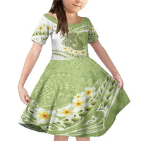 Green Hawaii Shark Tattoo Family Matching Mermaid Dress and Hawaiian Shirt Frangipani With Polynesian Pastel Version LT14 Daughter's Dress Green - Polynesian Pride