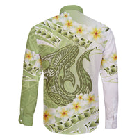 Green Hawaii Shark Tattoo Family Matching Mermaid Dress and Hawaiian Shirt Frangipani With Polynesian Pastel Version LT14 - Polynesian Pride